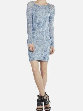 BCBG Long Sleeve Heathered Blue Bodycon Dress